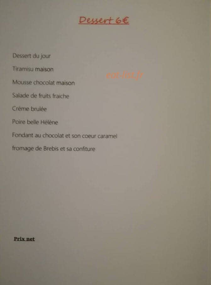 Carte et menu de Bistrot de la mairie à Sauveterre de Bearn — Les desserts