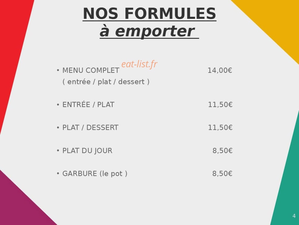 Hôtel Restaurant Le Bristol — carte page 1