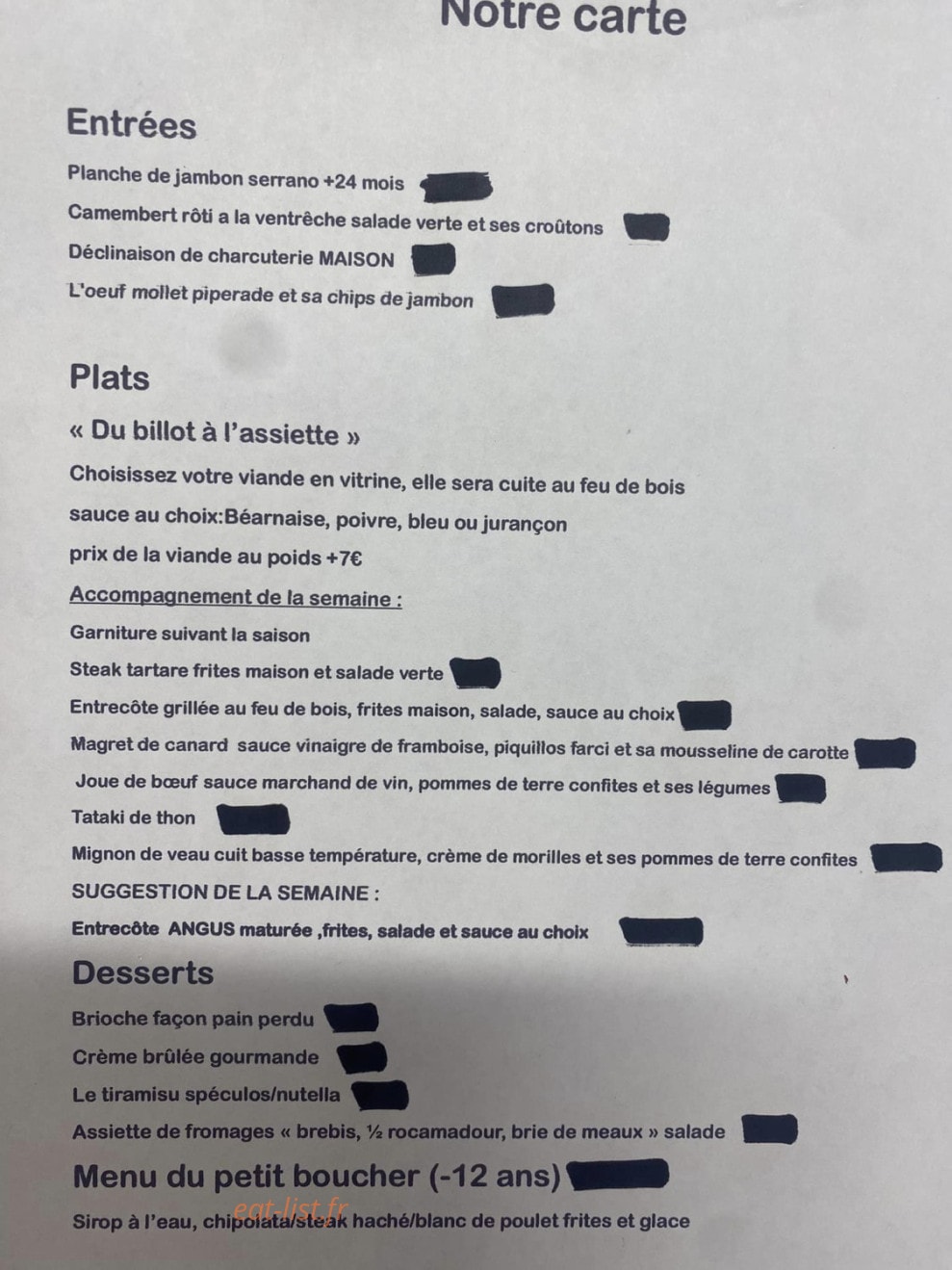 La Petite Boucherie — carte page 1
