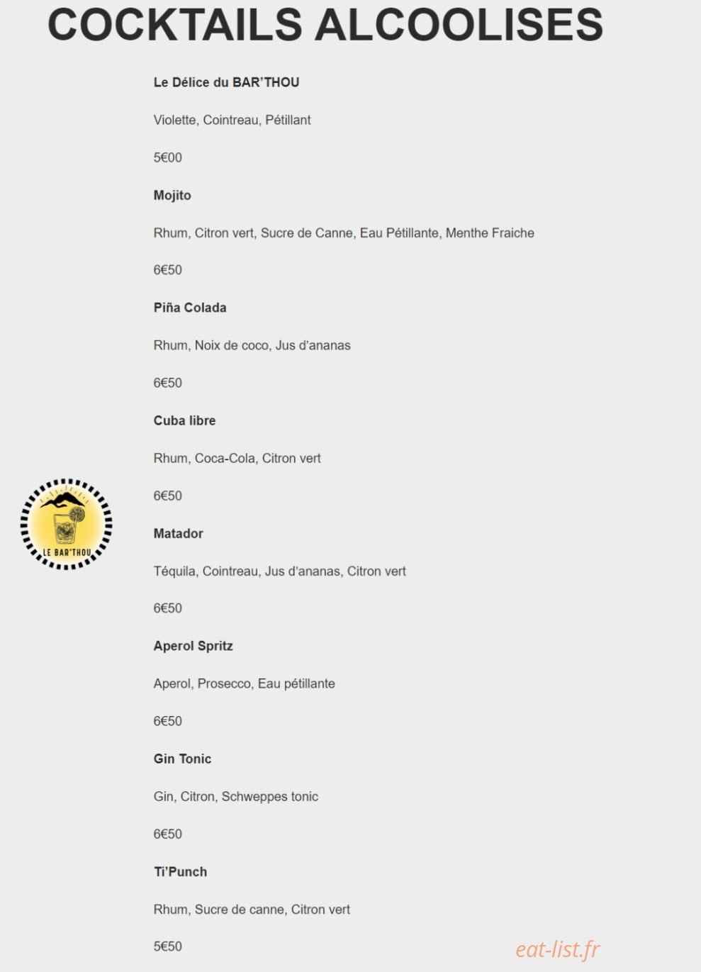 Le Bar'Thou — carte page 5