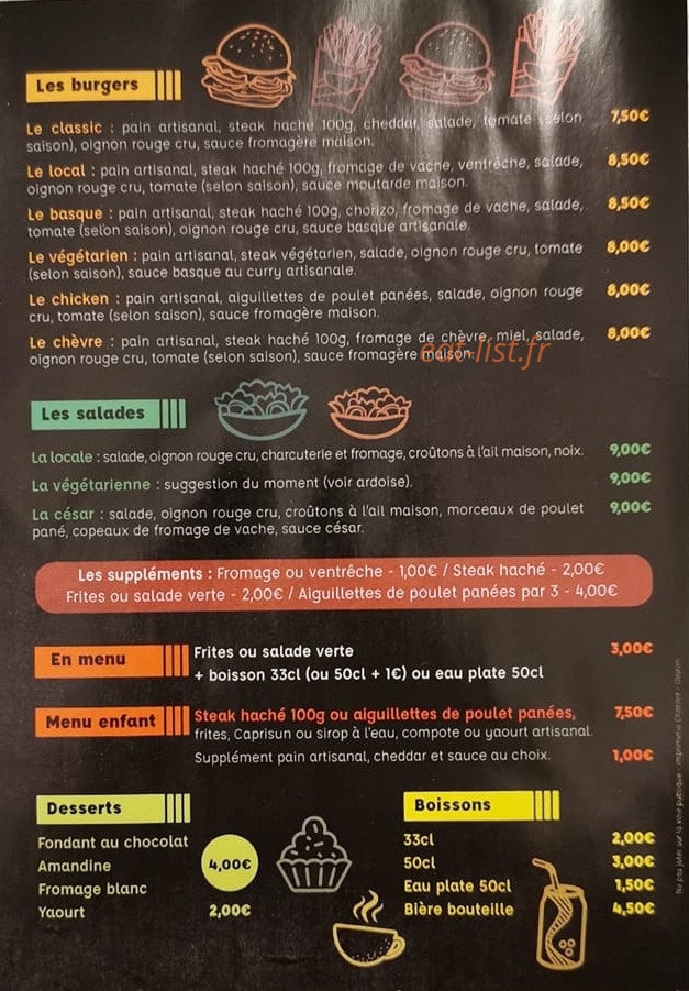 O'My'K Burger — carte page 1