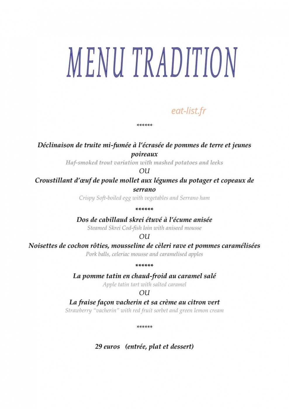 Restaurant Le Pastoral — carte page 6
