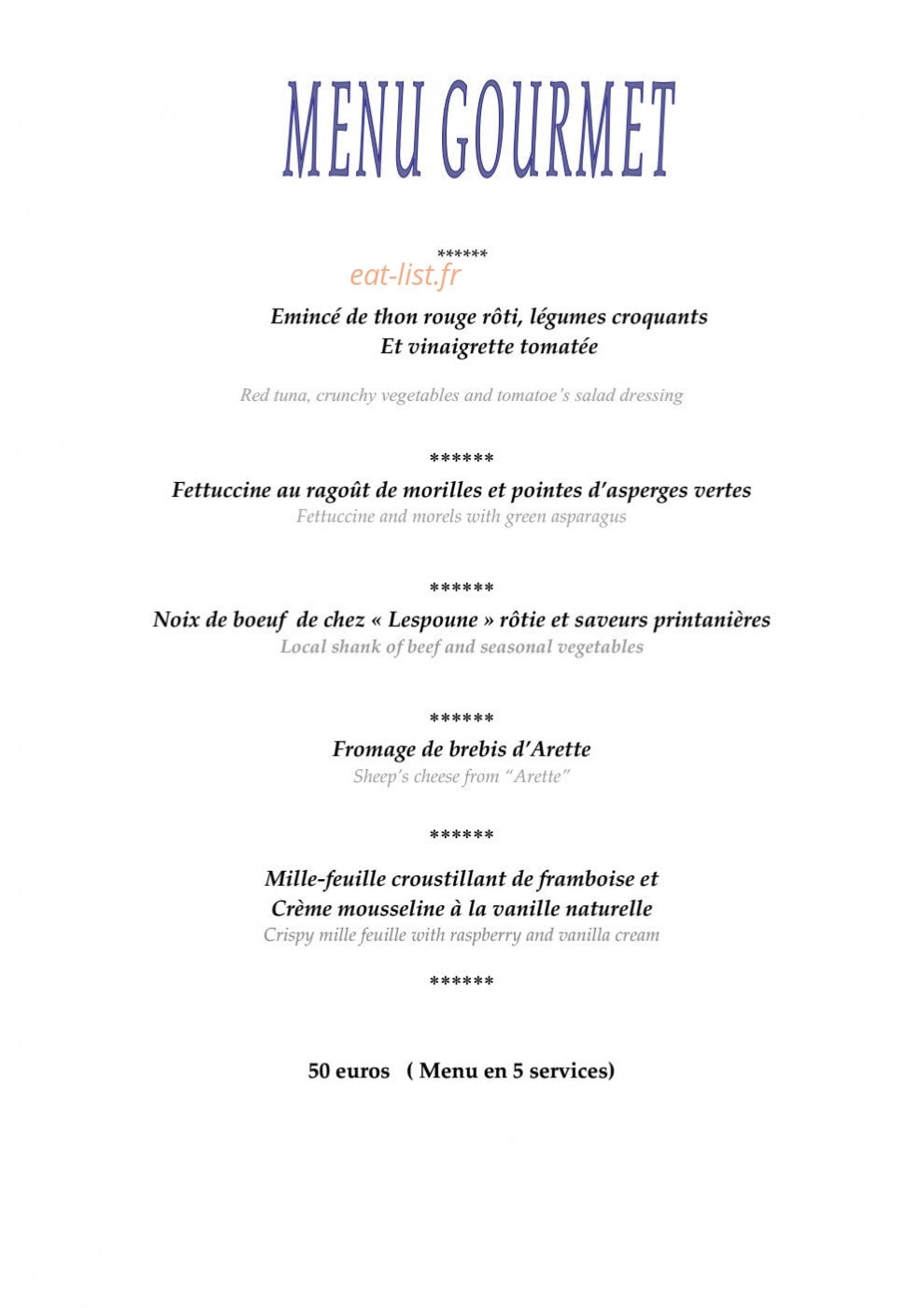 Restaurant Le Pastoral — carte page 5