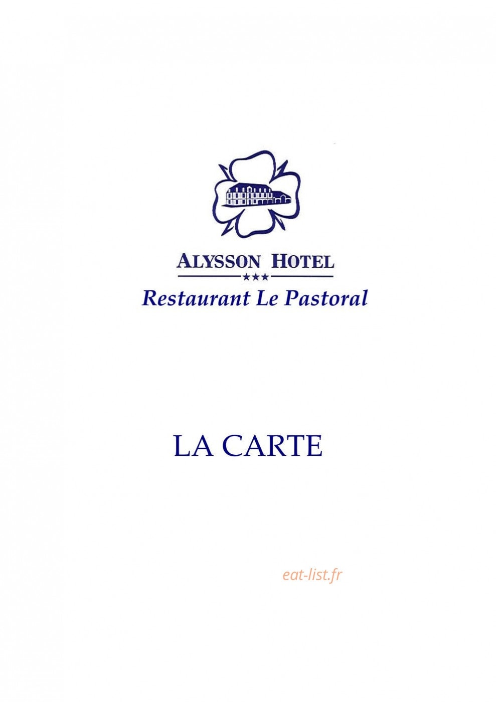 Restaurant Le Pastoral — carte page 1