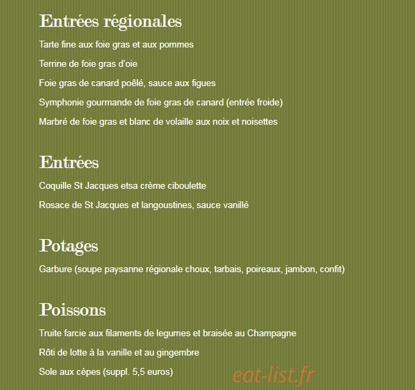 La Maison d'Antan — carte page 1