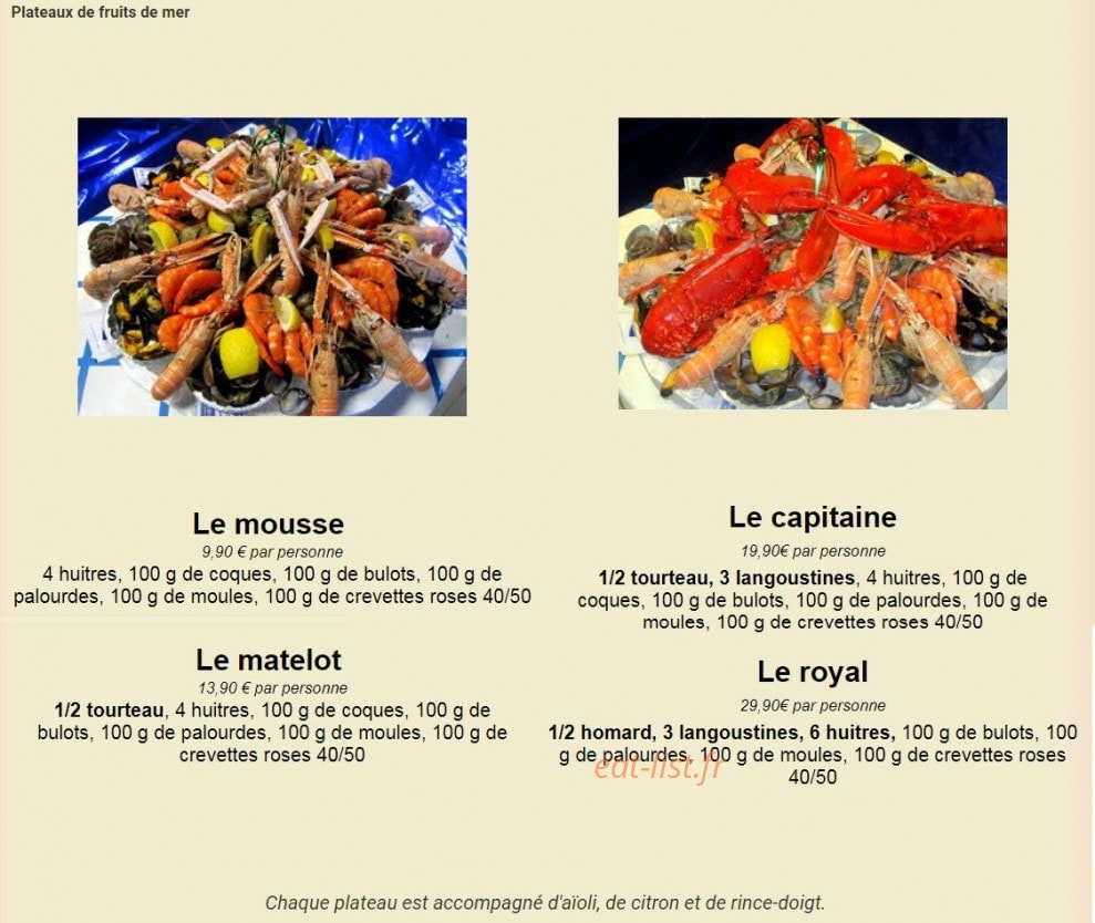 Carte et menu de La poissonnerie à Arzacq Arraziguet — Les plateaux de fruits de mer
