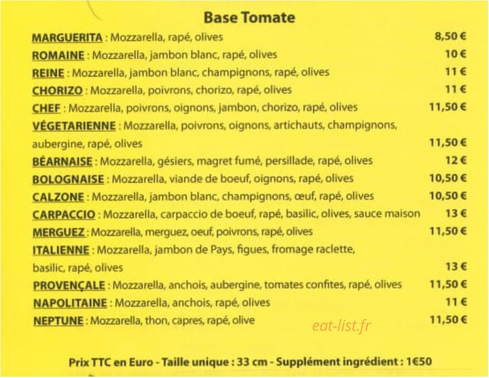 Caty pizza — carte page 1