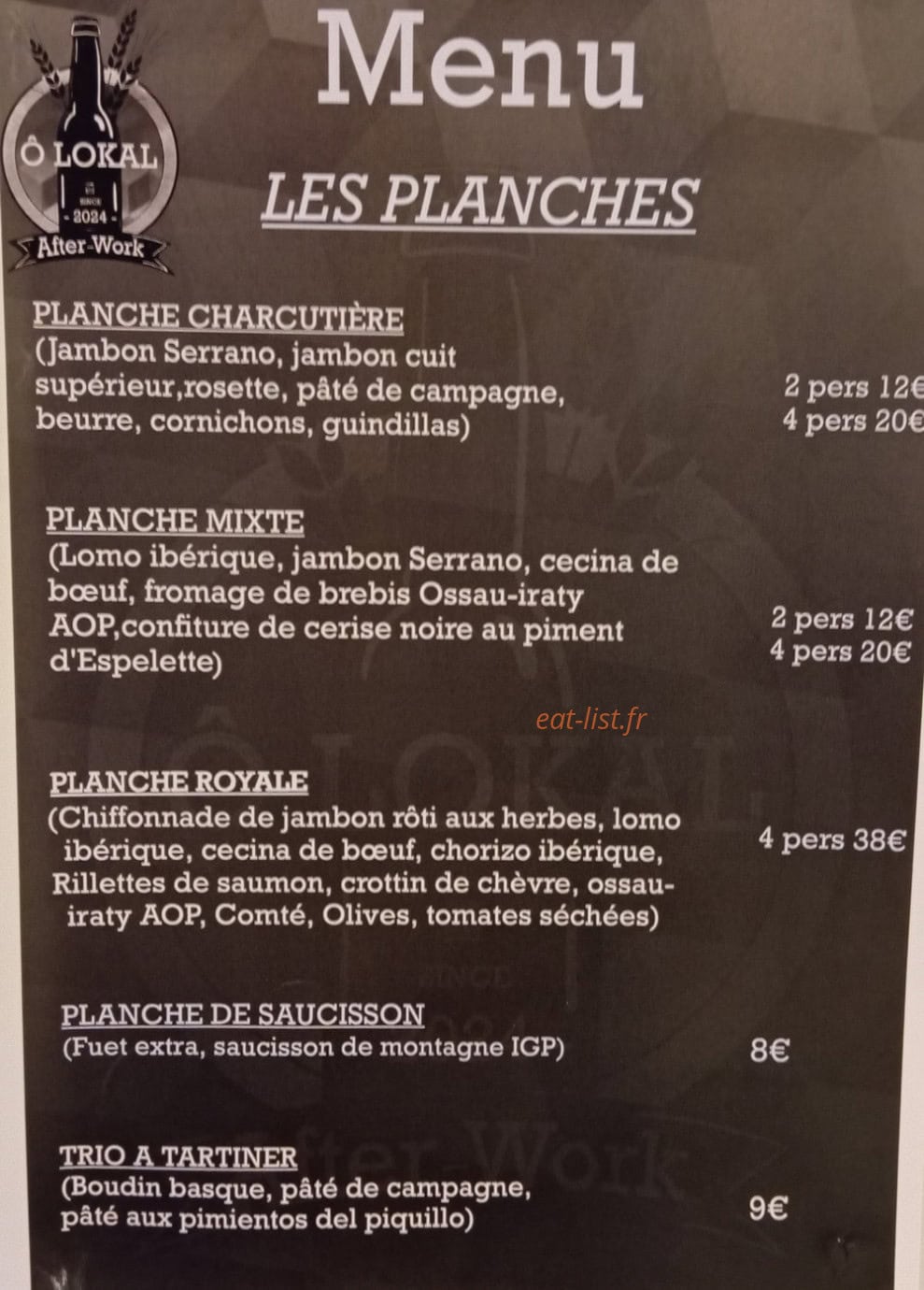 Ô Lokal — carte page 1