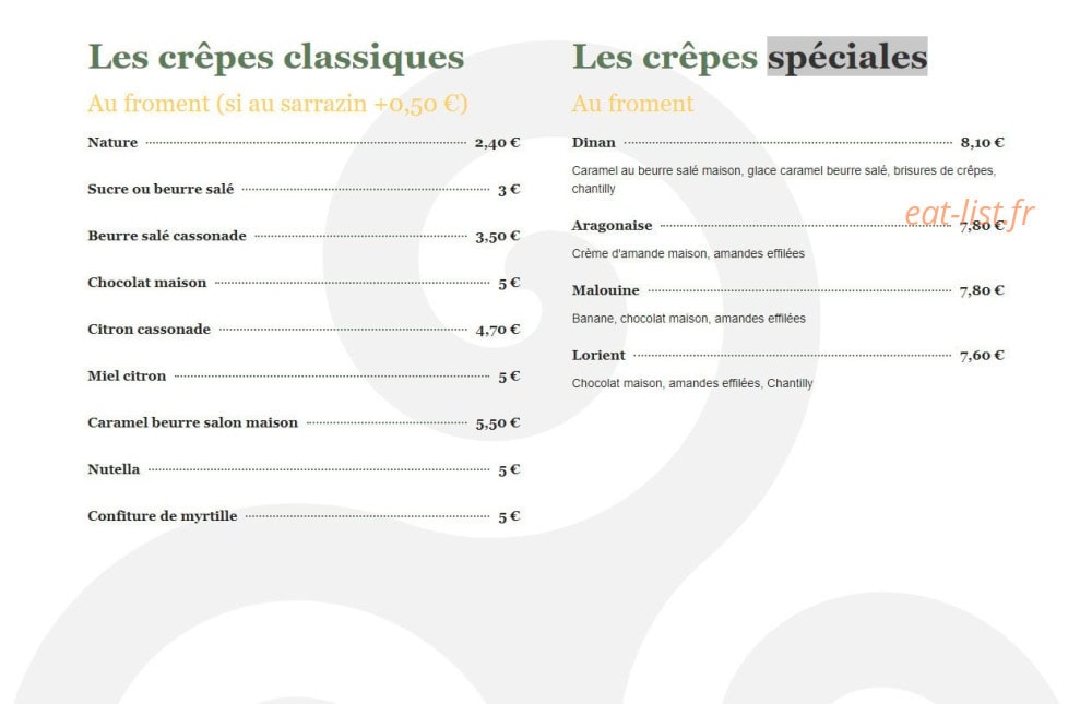 Crêperie Le Montagnon — carte page 1
