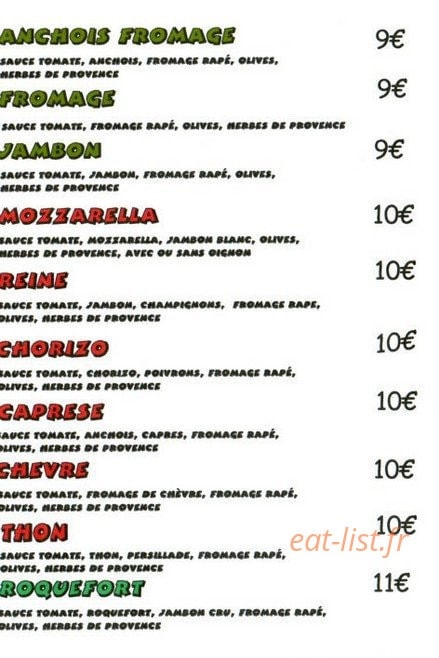 Magic Pizza — carte page 1
