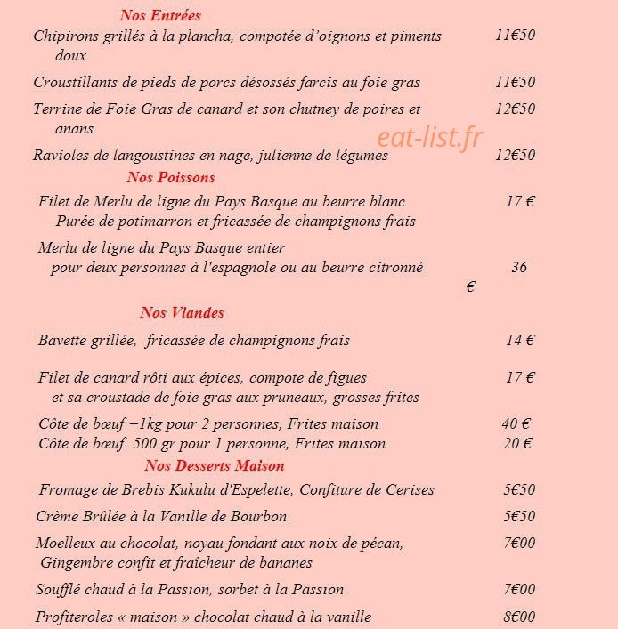 Auberge du Fronton — carte page 1