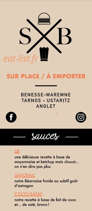 SB Artisans Burger — carte page 1