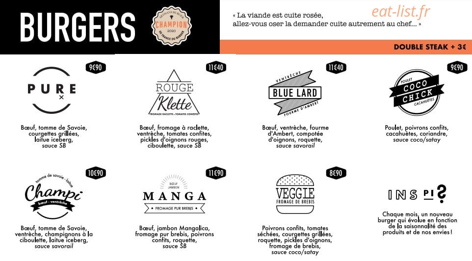 SB Artisans Burger — carte page 2