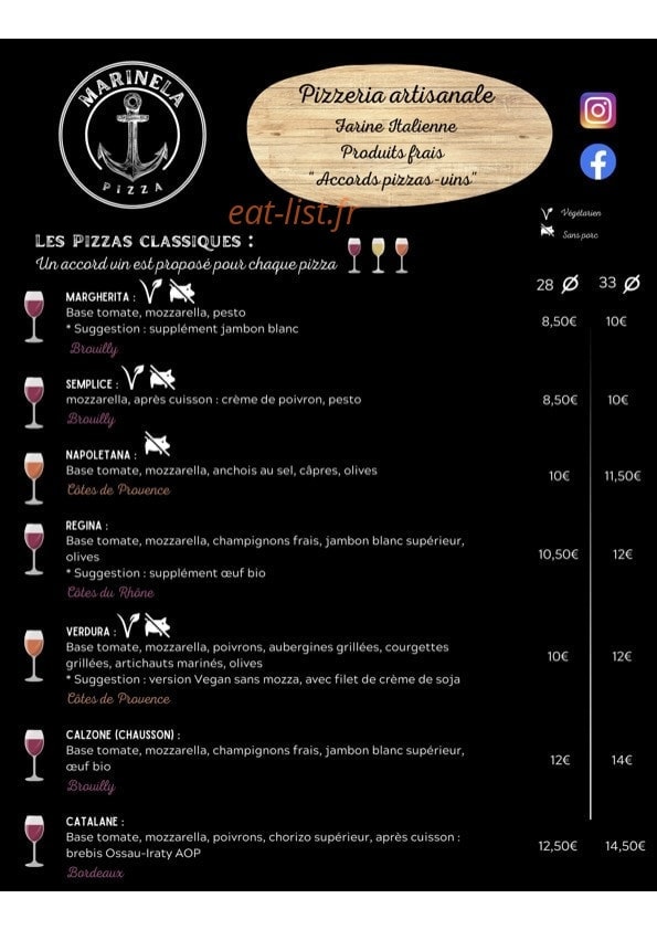 Marinela Pizza — carte page 1