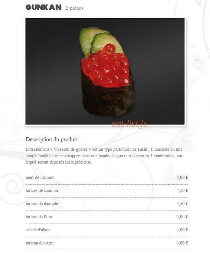 Carte et menu de Hoso sushi à Saint Jean de Luz — Les gunkans