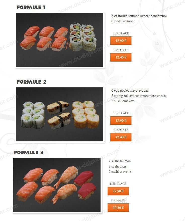 Carte et menu de Hoso sushi à Saint Jean de Luz — Les formules 1,2 et 3