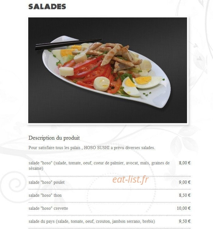 Carte et menu de Hoso sushi à Saint Jean de Luz — Les salades