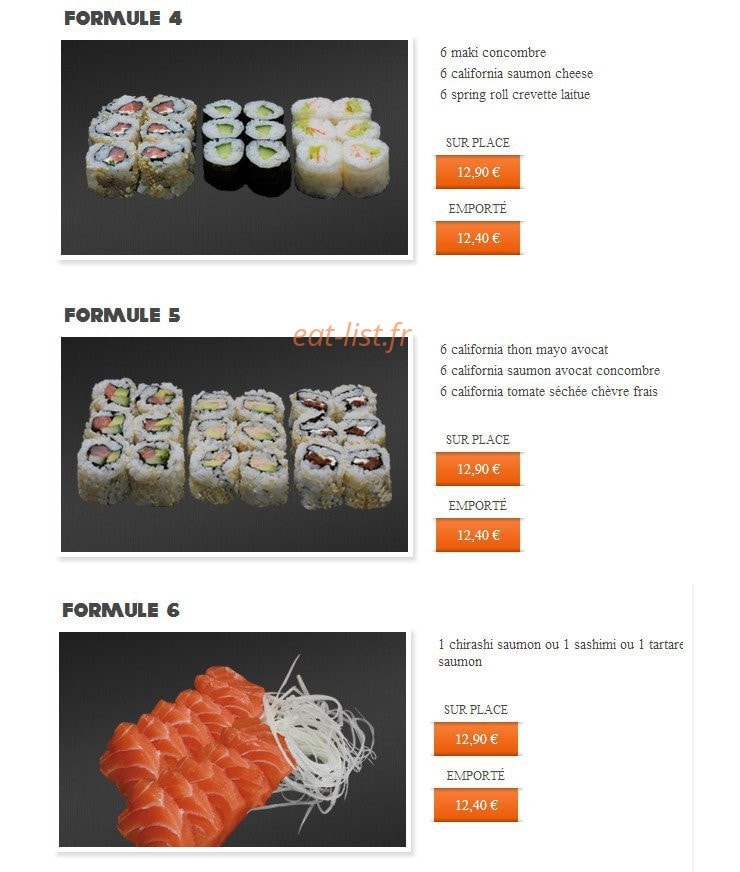 Carte et menu de Hoso sushi à Saint Jean de Luz — Les formules 4,5 et 6