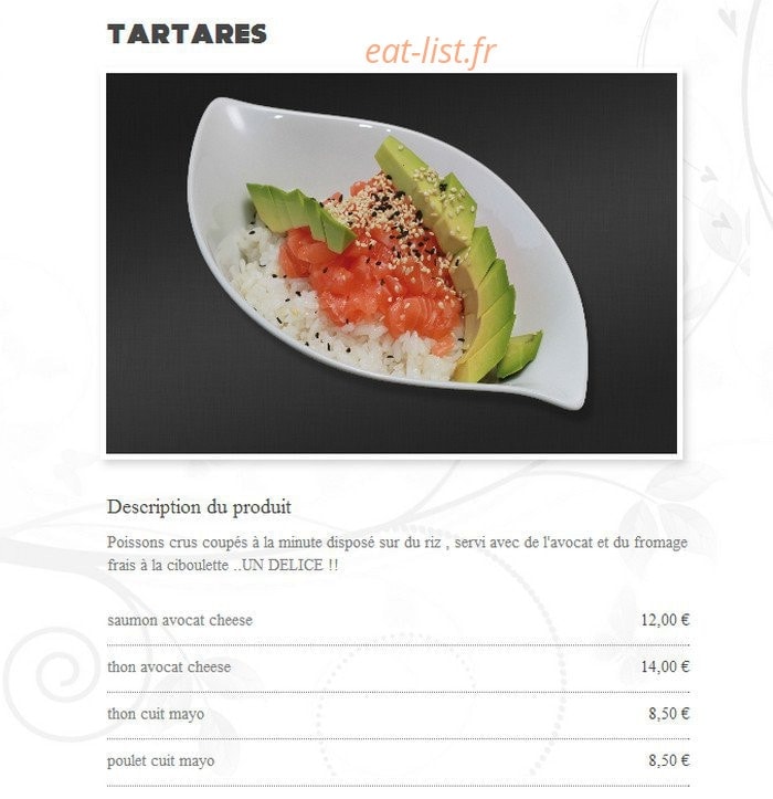 Carte et menu de Hoso sushi à Saint Jean de Luz — Les tartares