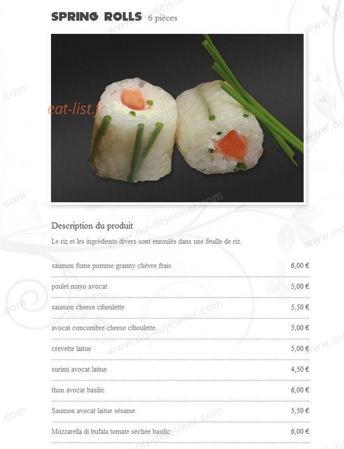 Carte et menu de Hoso sushi à Saint Jean de Luz — Les springs rolls