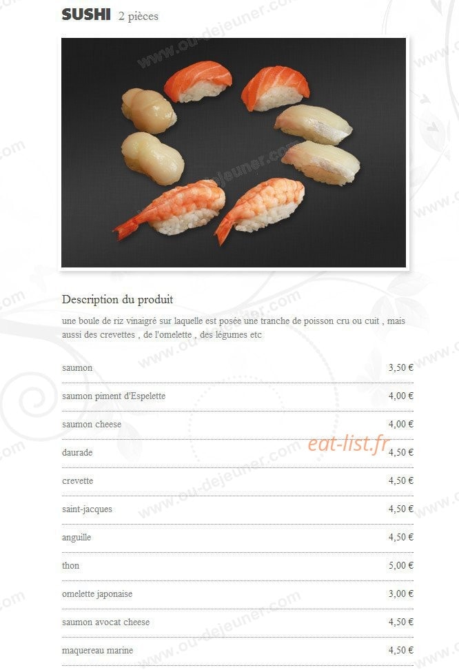Carte et menu de Hoso sushi à Saint Jean de Luz — Les sushis