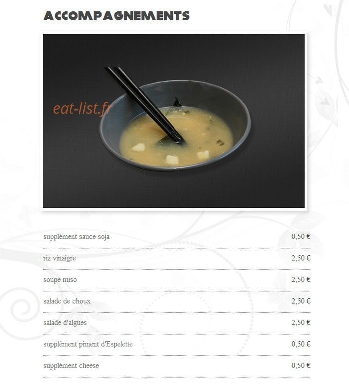 Carte et menu de Hoso sushi à Saint Jean de Luz — Les acccompagnements