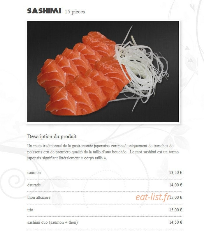 Carte et menu de Hoso sushi à Saint Jean de Luz — Les sashimis