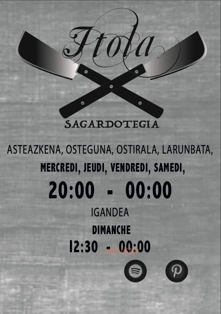 Carte et menu Itola sagardotegia Saint-Jean-de-Luz