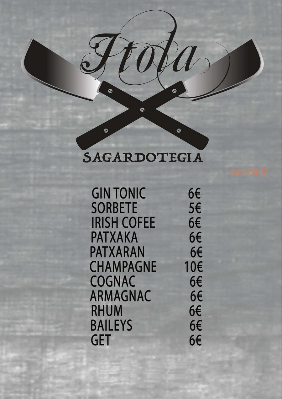 Carte et menu de Itola sagardotegia à Saint Jean de Luz — Les boissons