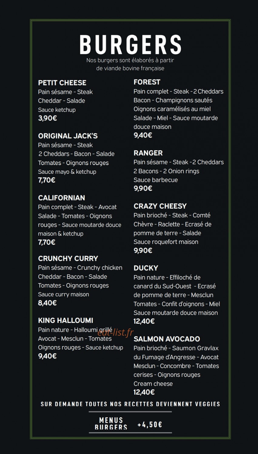 Jack's Burgers — carte page 1