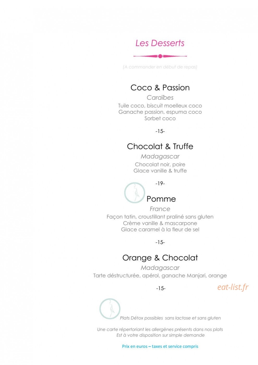 Carte et menu de L'Océan à Saint Jean de Luz — Les desserts