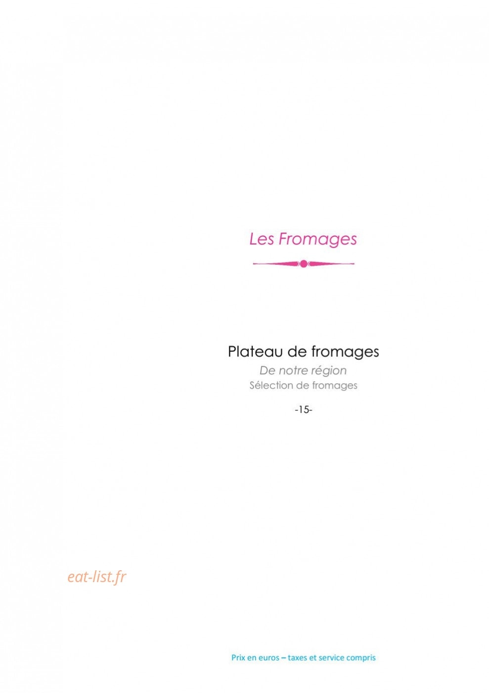 Carte et menu de L'Océan à Saint Jean de Luz — Les fromages