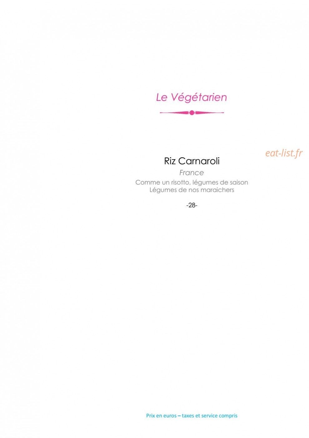 Carte et menu de L'Océan à Saint Jean de Luz — Le végétarien