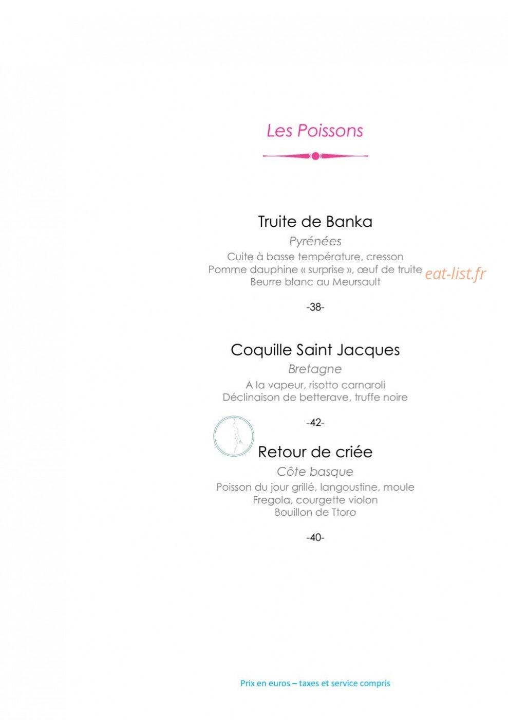 Carte et menu de L'Océan à Saint Jean de Luz — Les poissons