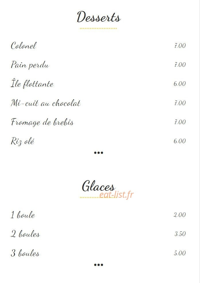 Carte et menu de La Cidrerie Luzienne à Saint Jean de Luz — Désserts et glaces