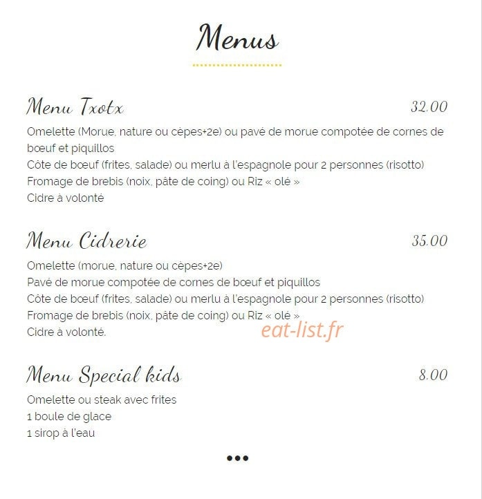 Carte et menu de La Cidrerie Luzienne à Saint Jean de Luz — Menus