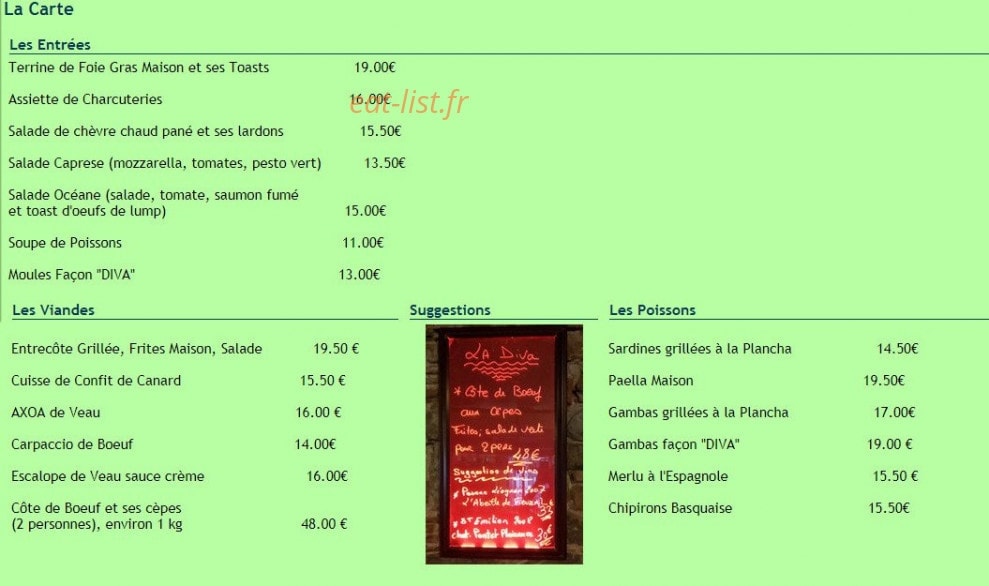 La Diva — carte page 2