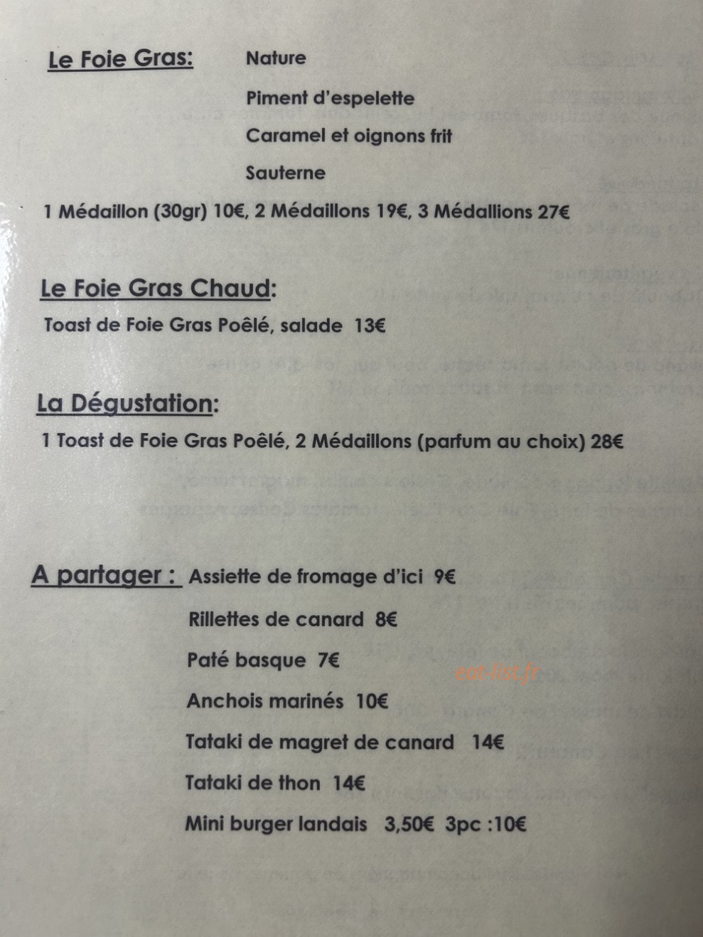 Le Bar à Foie Gras — carte page 2