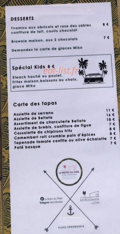 Le Bistro du Mata — carte page 2