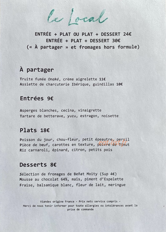 Le Local — carte page 1