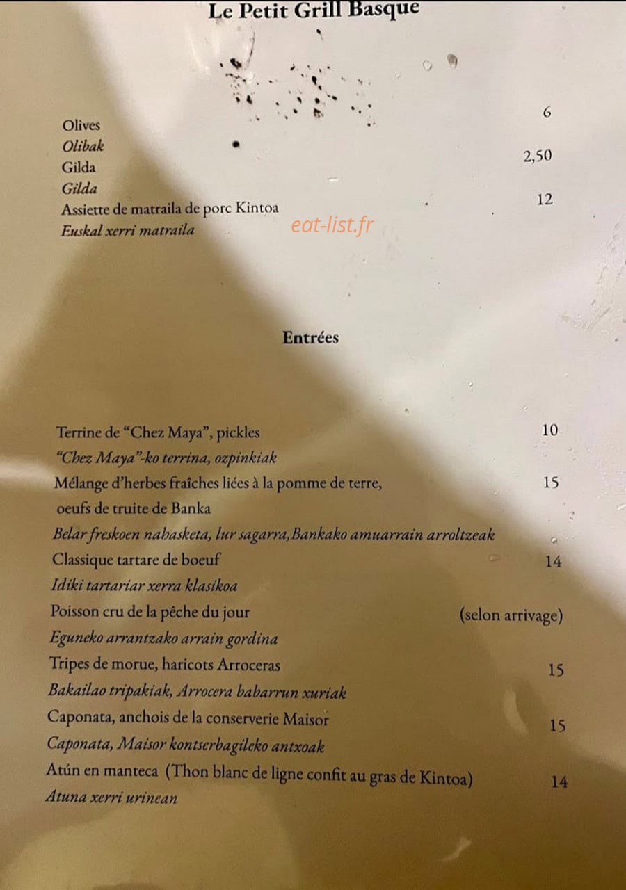 Petit Grill Basque — carte page 1