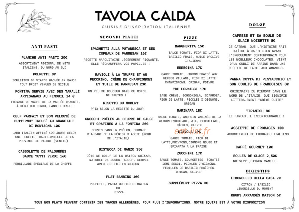 Tavola Calda — carte page 1