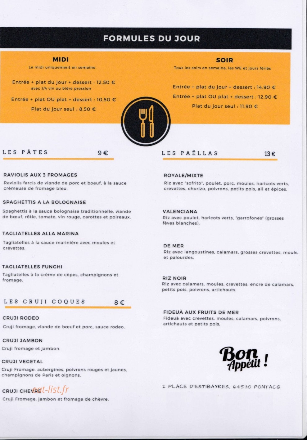 Restaurant du Commerce — carte page 1