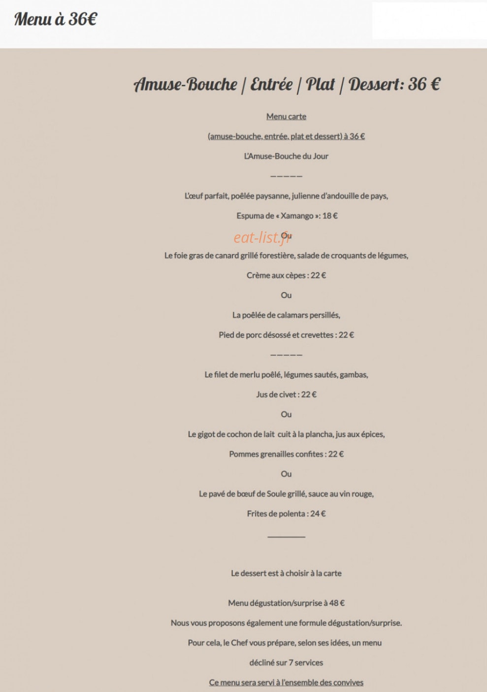 Restaurant Etchemaïté — carte page 2