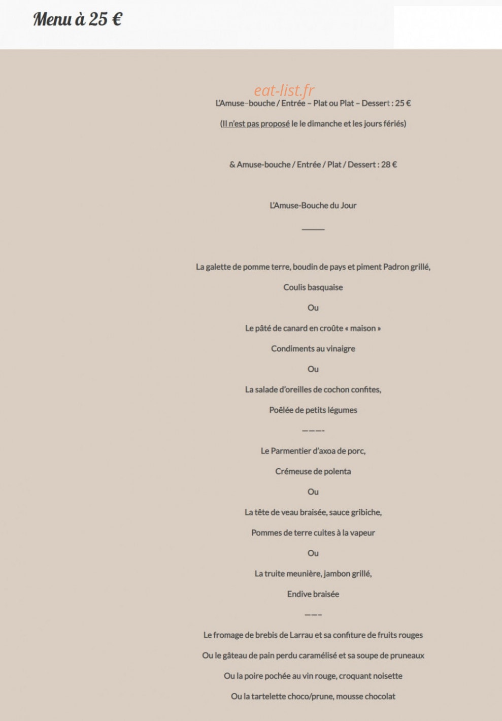 Restaurant Etchemaïté — carte page 1
