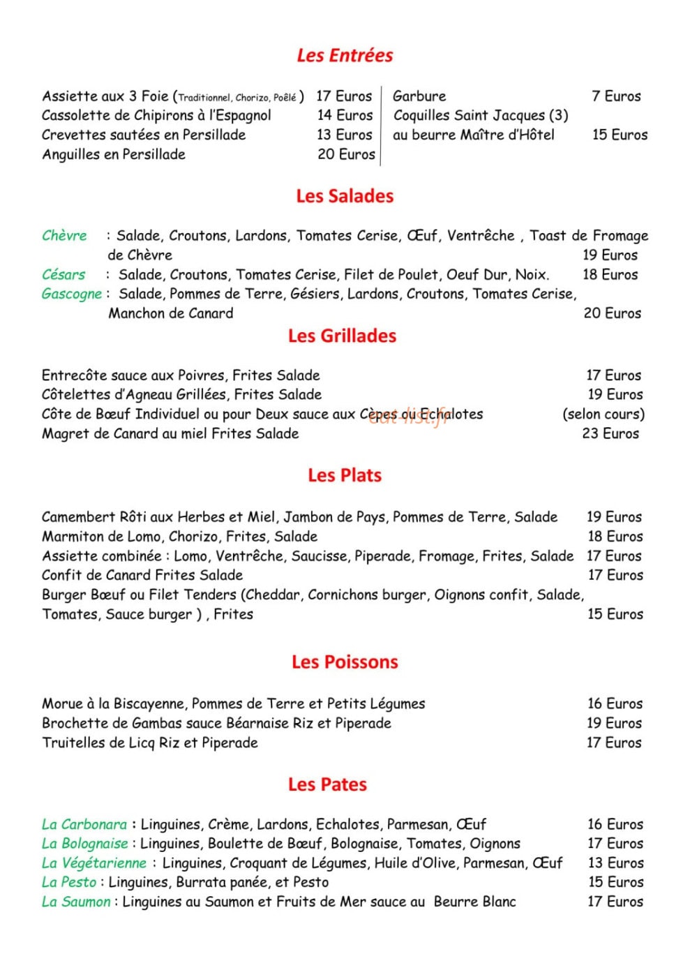 Au Family's — carte page 1