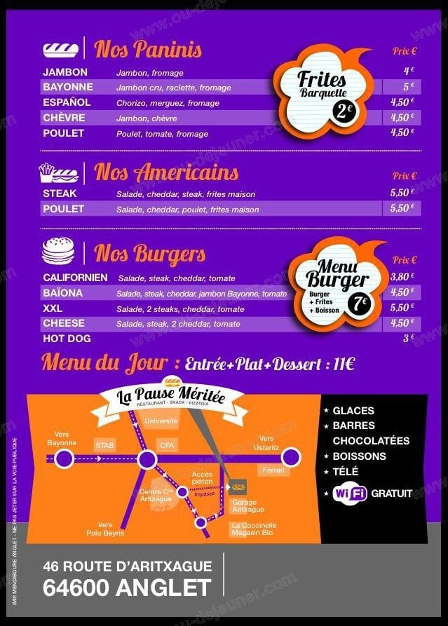 A La Pause Mérité — carte page 2