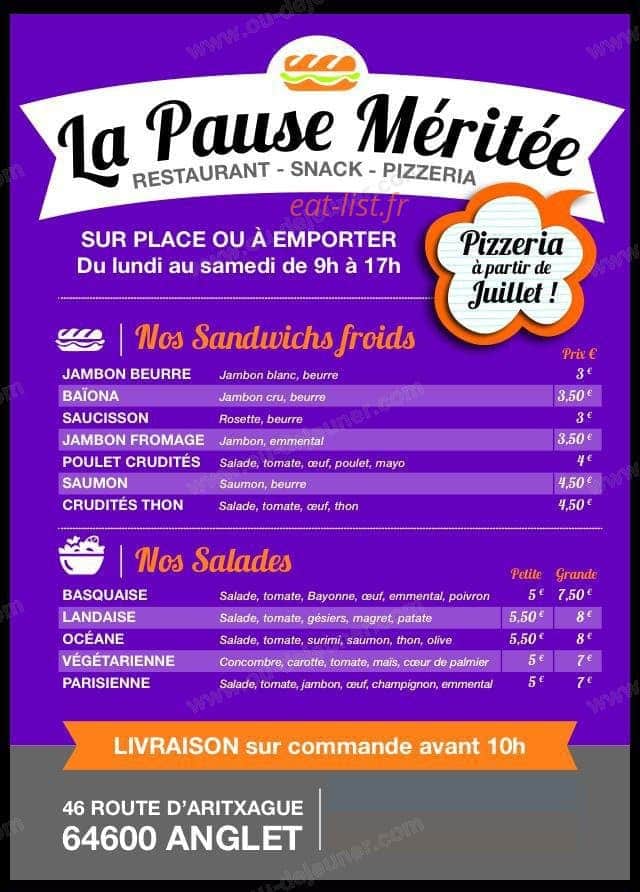A La Pause Mérité — carte page 1