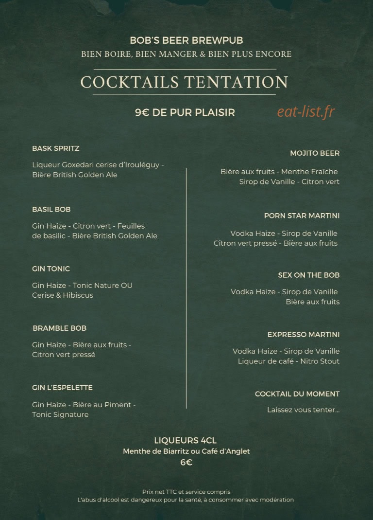 Bob's Beer Brewpub — carte page 3