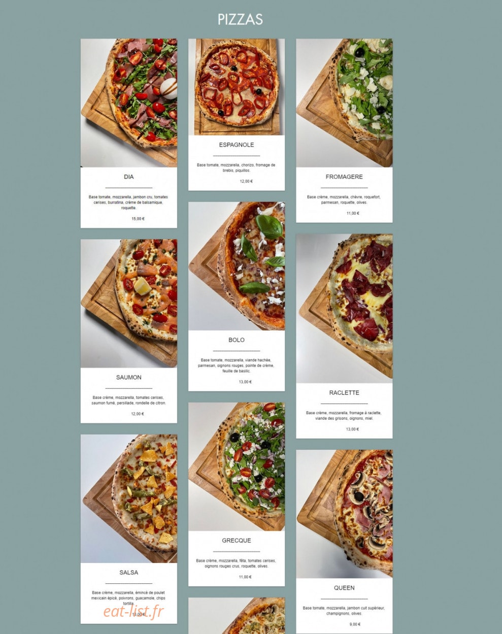 Dia Pizza — carte page 1